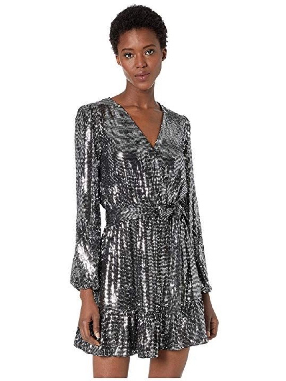Michael Kors Silver and Black Sequin Long-Sleeve Dress